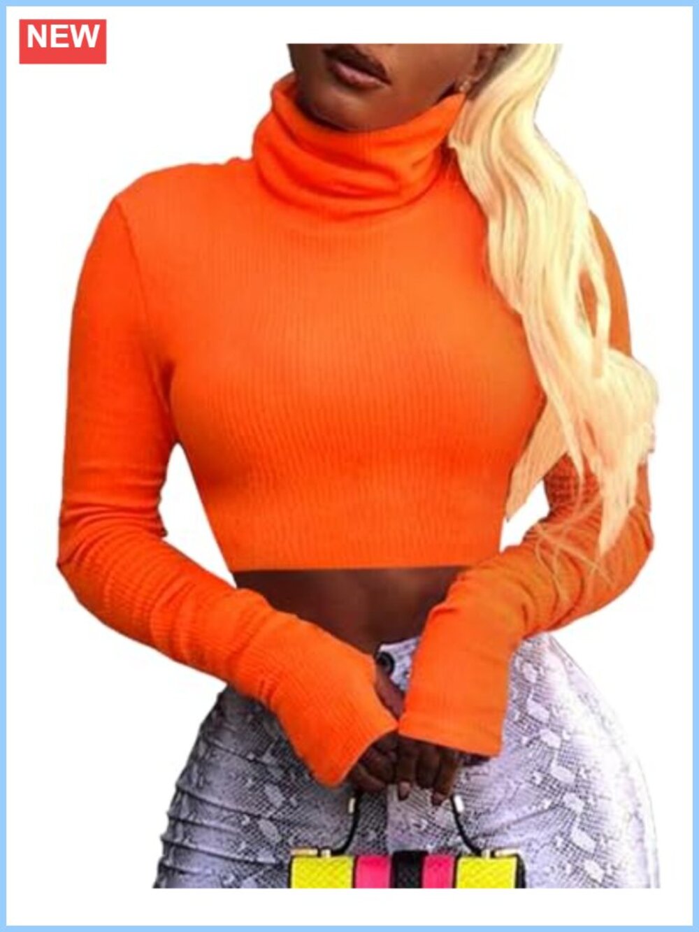 Ribbed Turtleneck Crop Top Long Sleeve Stretch Pullover Sweater